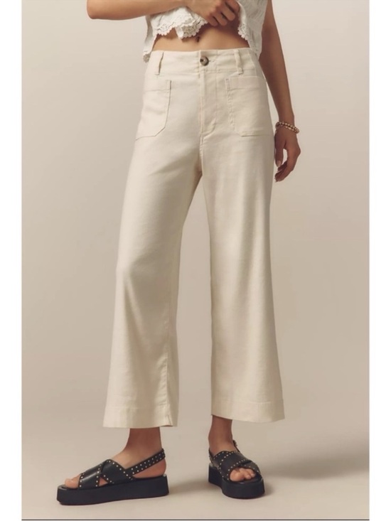 Maeve Pants - Maeve Collette Crop by Anthropologie Wide Leg Linen Blend Pants 24 Petite Flawed